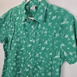 HANG TEN GREEN SURFBOARD SKULL ANCHOR PALM PRINT SHIRT EMBROIDERED LOGO SIZE L
